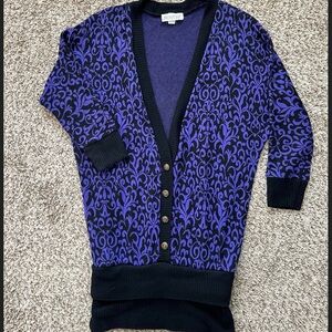 Vintage 1980s Sweater Dress with Drop Waist. Purple and Black. Deep V-neck